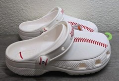 Crocs Classic Baseball Clog White Red J3 Slip On Sandal 211259-100