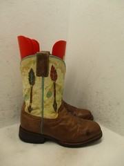 Roper Kids Brown Leather Arrow Feather Cowboy Boots Size 9 Leather Sole