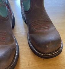 Ariat Fatbaby Heritage Round Toe Cowboy Turquoise Coral Brown Leather Kids 3.5