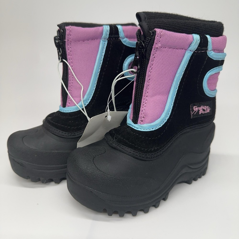 Granite Peak Snow Kids Boots Kids Size 8 Pink Black Suede Waterproof Winter Zip