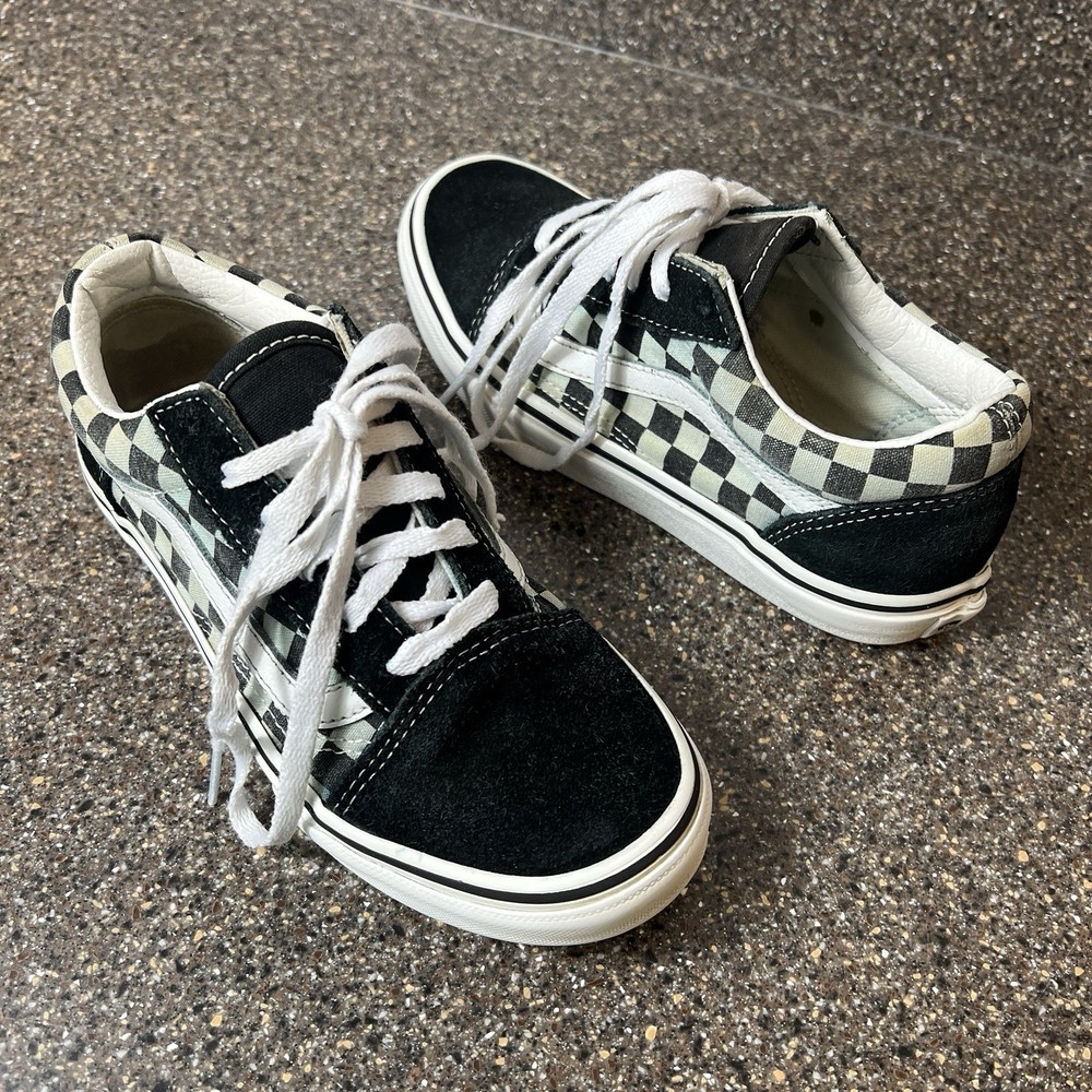 Vans Classic Little Kids 2.5 Blue Black Check Print Suede/Canvas Sneaker Lace Up