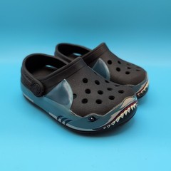 Crocs Fun Lab Shark Band Clogs W/ Strap Navy Blue Child Toddler Size 6 C