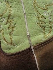 Semental Brown and Green Leather Square Toe Cowboy Boots Youth Size 6