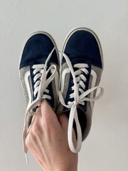 Kids Size 2 Old Skool Vans Navy Blue/ Heather Grey