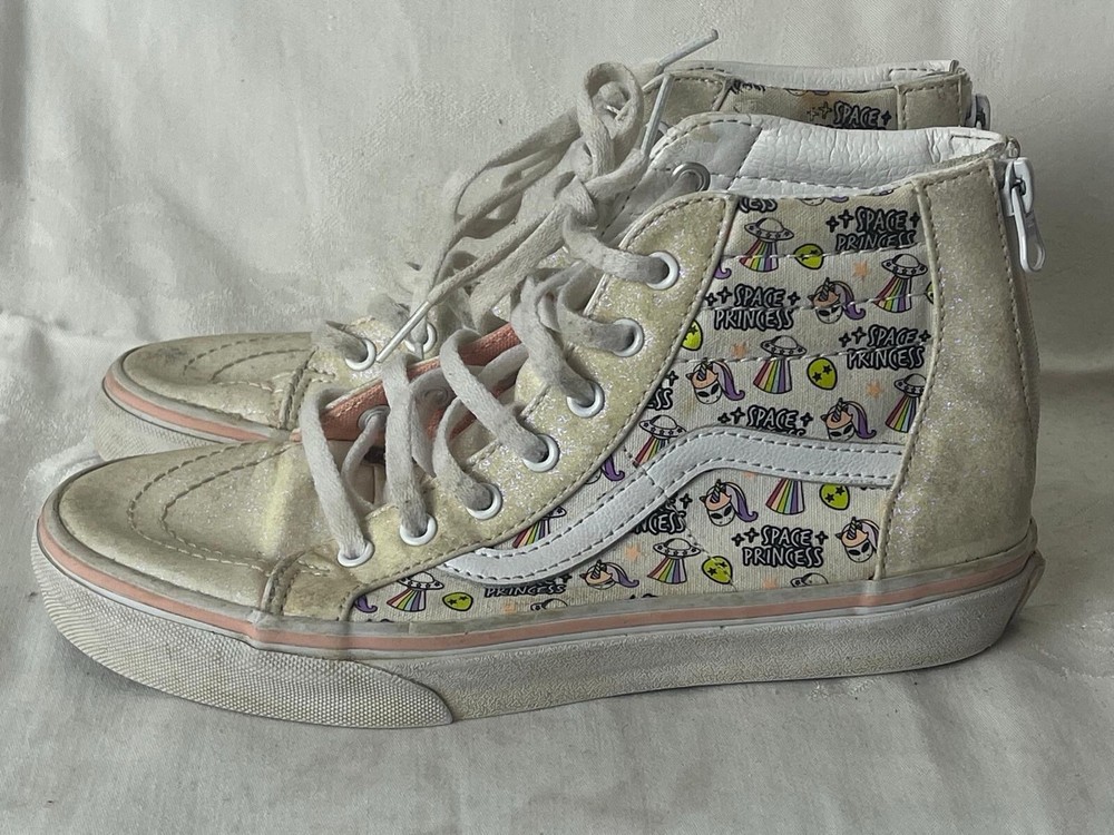 VANS Space Princess Glitter High Top Shoes Rear Zip Sneakers Kids Size 4.5