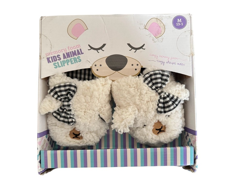 Kids Memory Foam Animal Slippers Teddy Bear Medium (13-1)
