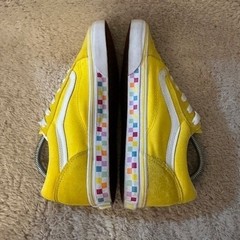 Vans Old Skool Kids Yellow Rainbow Checkerboard Suede Canvas Sneakers Size 7Y