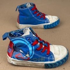 Sonic The Hedgehog Kids High Top Sneakers Shoes Toddler Size 1 Blue Red SEGA