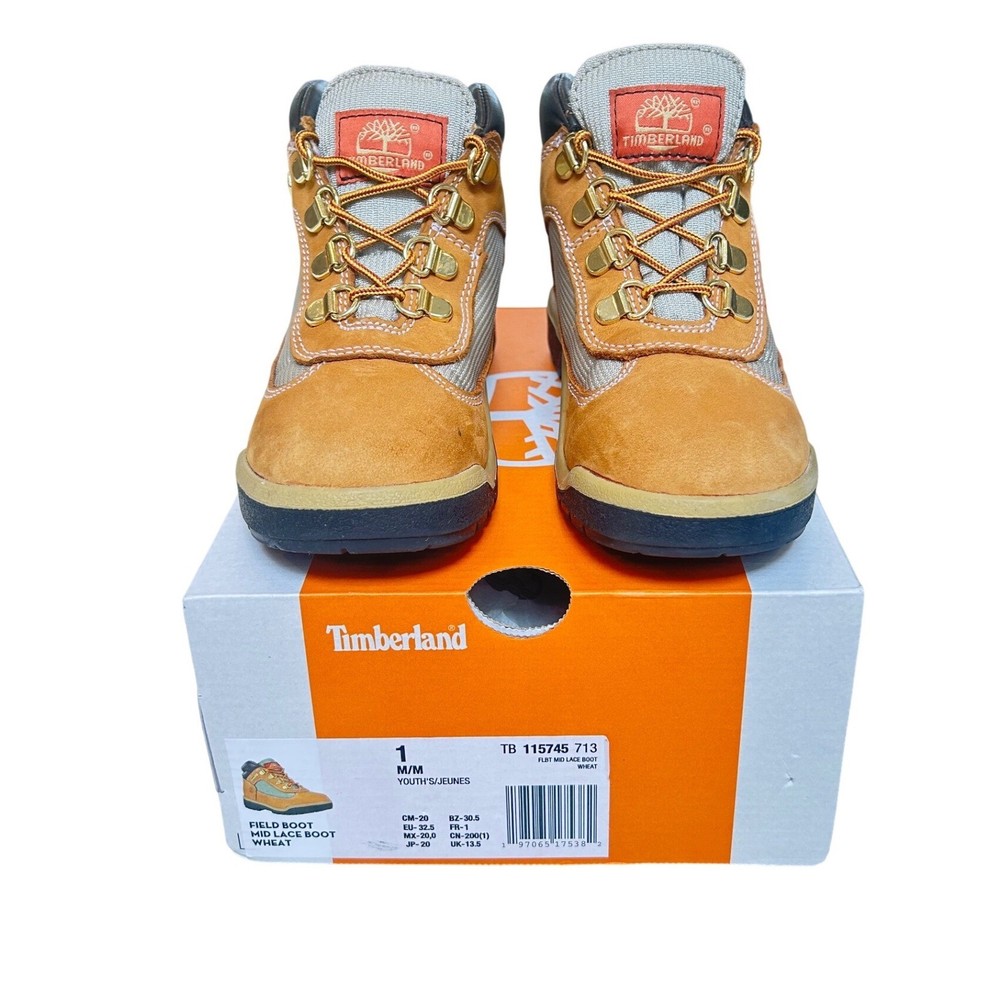 Timberland Youth Field Boot Mid Lace Wheat Nubuck Leather TB115745 713 Size 1 M