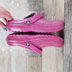 Crocs Classic Lined Glitter Kids Clogs Sz 6 Fuchsia Fun Slingback Sandals