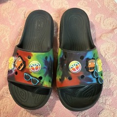 Crocs Iconic Comfort Black Tie Dye Slip On Slides Sandals Size 4 Kids