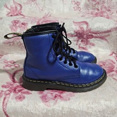 Dr. Martens Delaney Blue Leather Lace Up Side Zip Combat Boots Kids US 1 AW004
