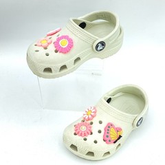 Crocs Clogs Kids 7 Beige Floral & Butterfly Charms Slip On Classic 10009455