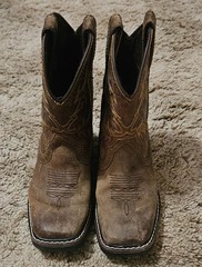 Justin Kids Boots Brown Leather Square Toe Western Cowboy Youth Size 12D 4681JR