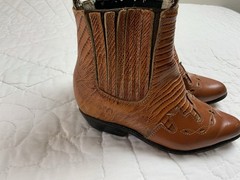 Vintage Western Cowboy Boots, Mexico Size 16 1/2, Leather, Cognac, Botin Leo