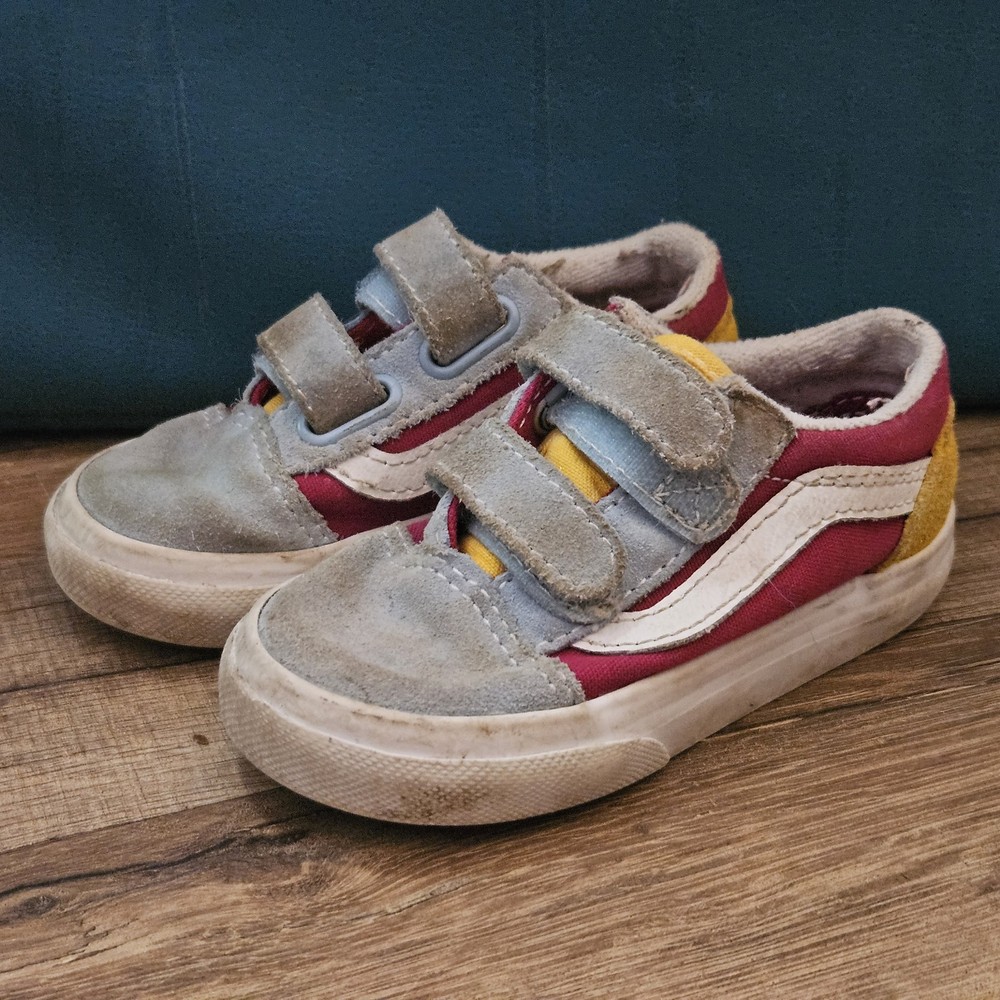 Vans Old Skool V Toddler Size 6 Primary Colors Canvas Hook & Loop Sneakers