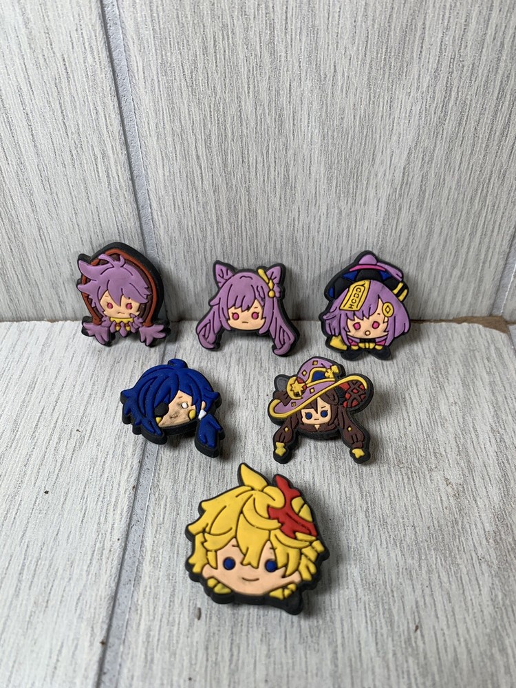 Genshin Impact Croc Shoe Charms 6 Piece Anime Clogs Jibbitz Wristband Teens