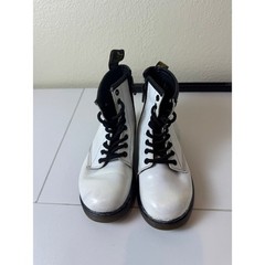 Dr Martens 1460 J Boots Kids Size 11 White Leather Lace Up Side Zip Combat Goth