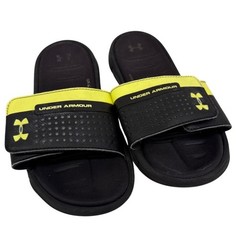 Kids Under Armour 4D foam Ignite Black Yellow Slides Sandals Beach Pool Size 6Y