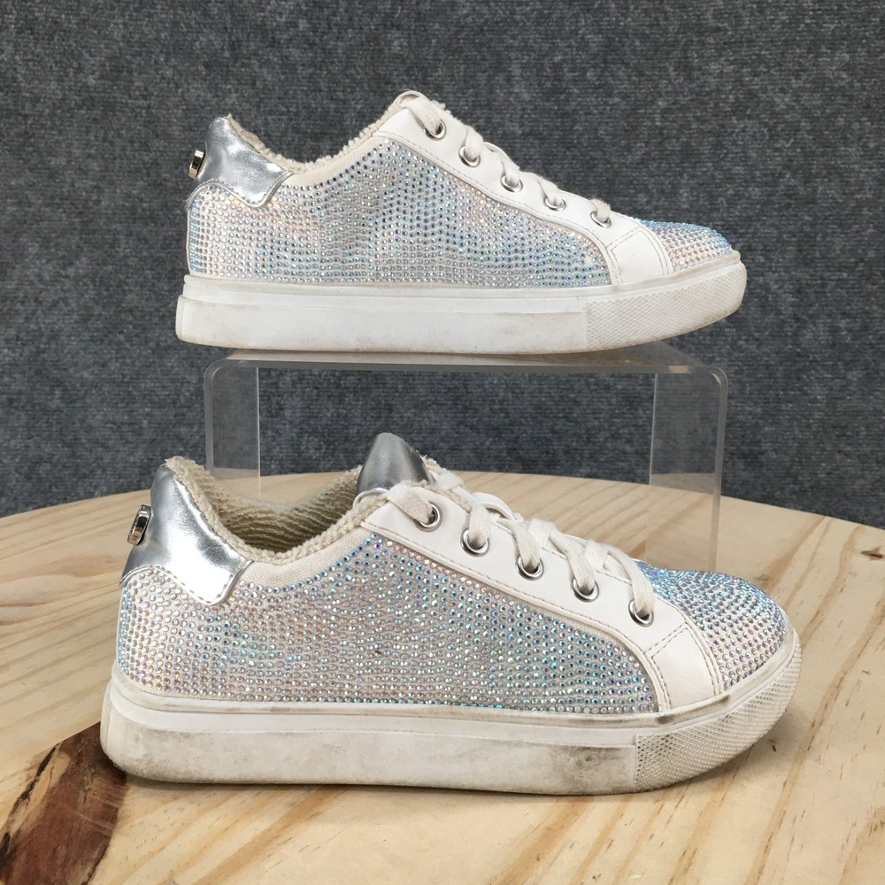 Steve Madden Shoes Junior 1 Jceecee Sneakers Crystal Embellished Silver Lace Up