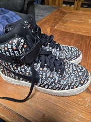 Nike Air Force 1 Unisex Kids High Top Sneakers US 7.5 Black/White/Orange