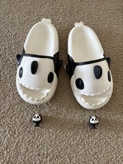 Kids Panda Slide Sandals White Black 3D Animal Face Slip-On Non-Slip