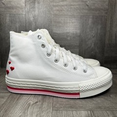 Converse High Top Sneakers Kids 3 White Heart Platform Canvas NEW A10716C