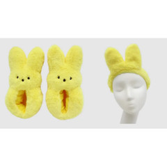 Yellow Peeps Easter Bunny Slippers & Headband Set Girls Size M (13-1 Fluffy