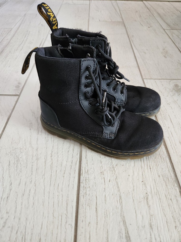 Dr. Martens Boots Kids Size 2 Doc Combs J Combat Lace Up Canvas Zip Black Youth