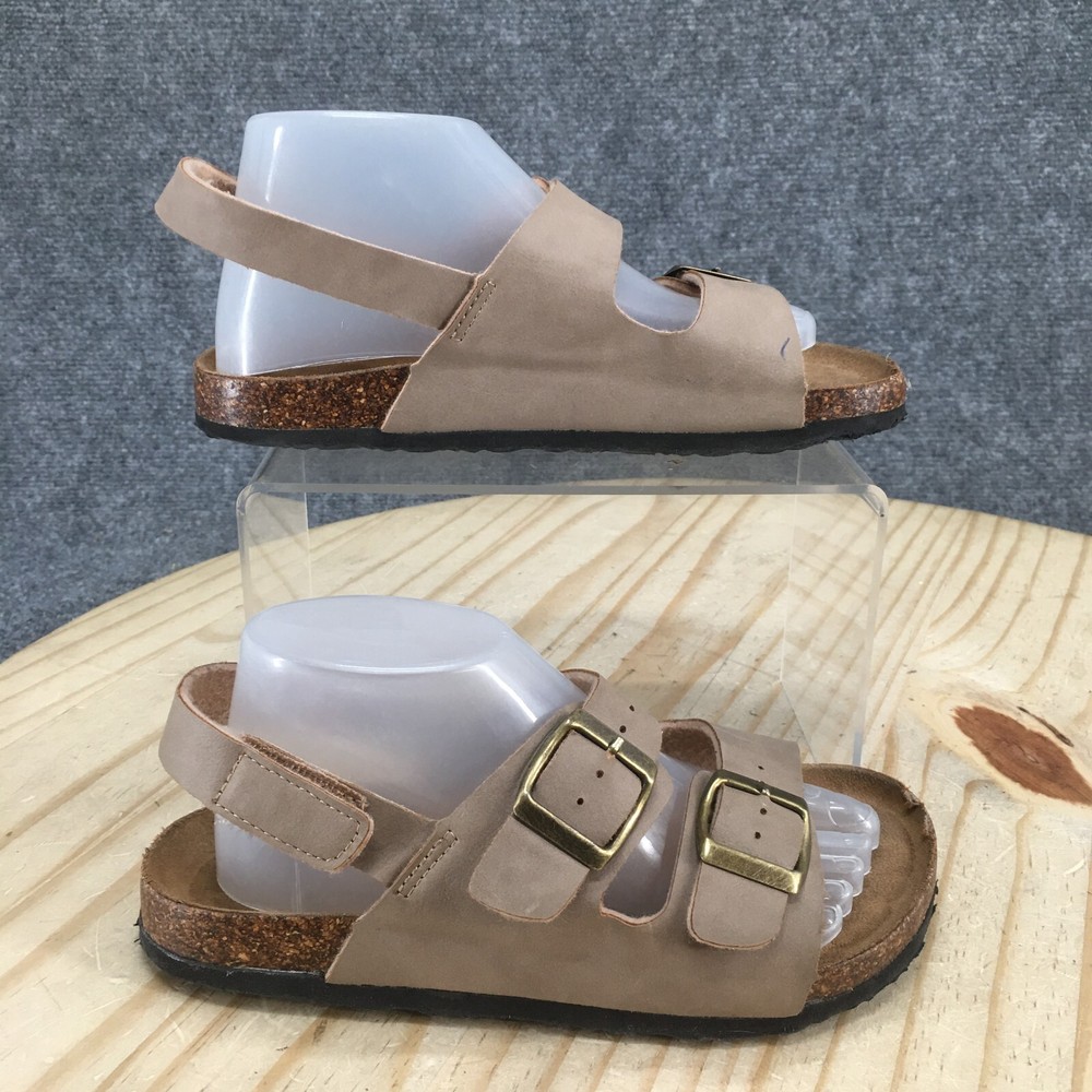 Tamarack Sandals Youth 2 Two Buckle Straps Slingback Taupe Leather Hook & Loop