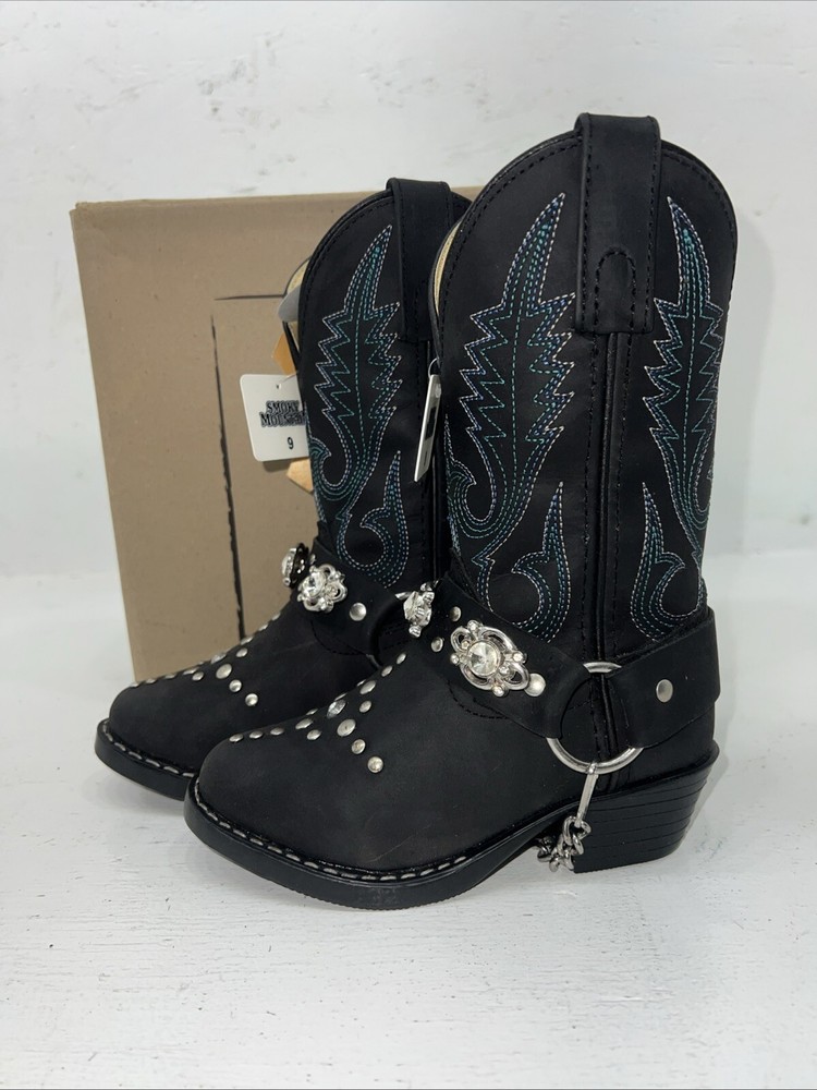 New Children’s Black And Blue Smokey Mountain Cowboy Boots 3283 9 R 24-18