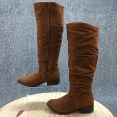 Steve Madden Tall Boots Youth 4Y Brown Knee High Side Zip Casual Faux Suede