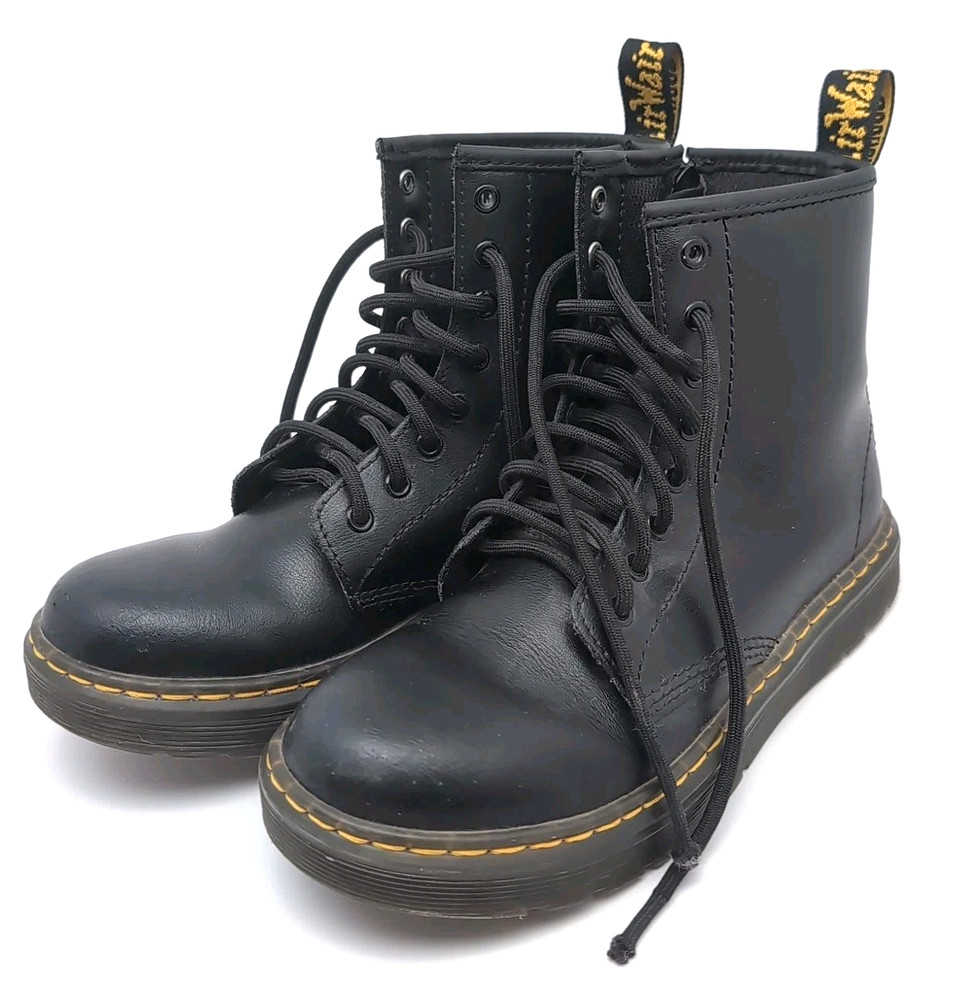 Dr. Martens Zavalaj *Kids US Size 3* Black Leather 8 Hole Side Zip Lace Up Boot