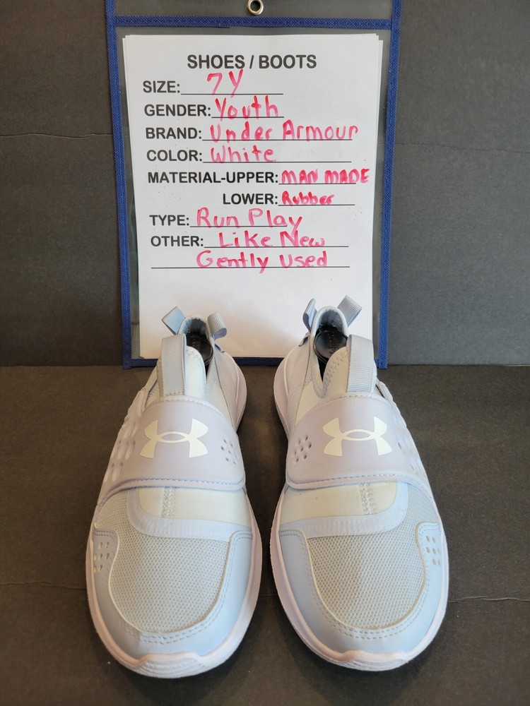Under Armour Runplay White/Gray Running Shoes Size 7Y Gently Used