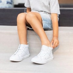 Freshly Picked White Leather High Top Sneakers Unisex Kids Casual Shoes