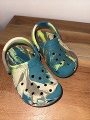 Crocs Kids Classic Marbled Clogs Marbled Teal Green Beige Shoes Size 7 Toddler