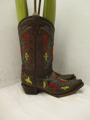 Corral Teens A1030 Western Brown Leather MultiColor Snip Toe Boots Teen Sz 4.5 T