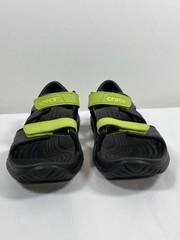 Crocs Swiftwater River Junior Sz 1 Black Neon Green Sandals Sport Water Shoes J1