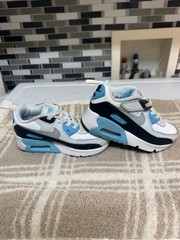 Nike Air Max 90 Blue, Gray, Black And White Leather Sneakers Youth Size 10 C