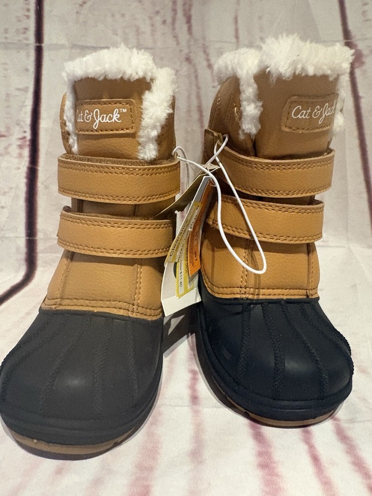 Cat & Jack Tan Black Waterproof Bootie Faux Fur Unisex Kids Size 9 child