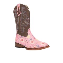 Roper Glitter Floral Embroidered Square Toe Cowboy Toddler Girls Brown, Pink Ca