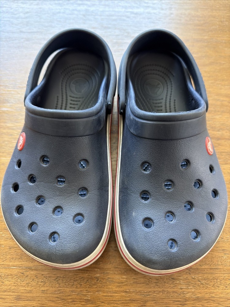 Crocs Original Crocband Kids‘ Clogs Navy Blue With Red Stripe J3 Size