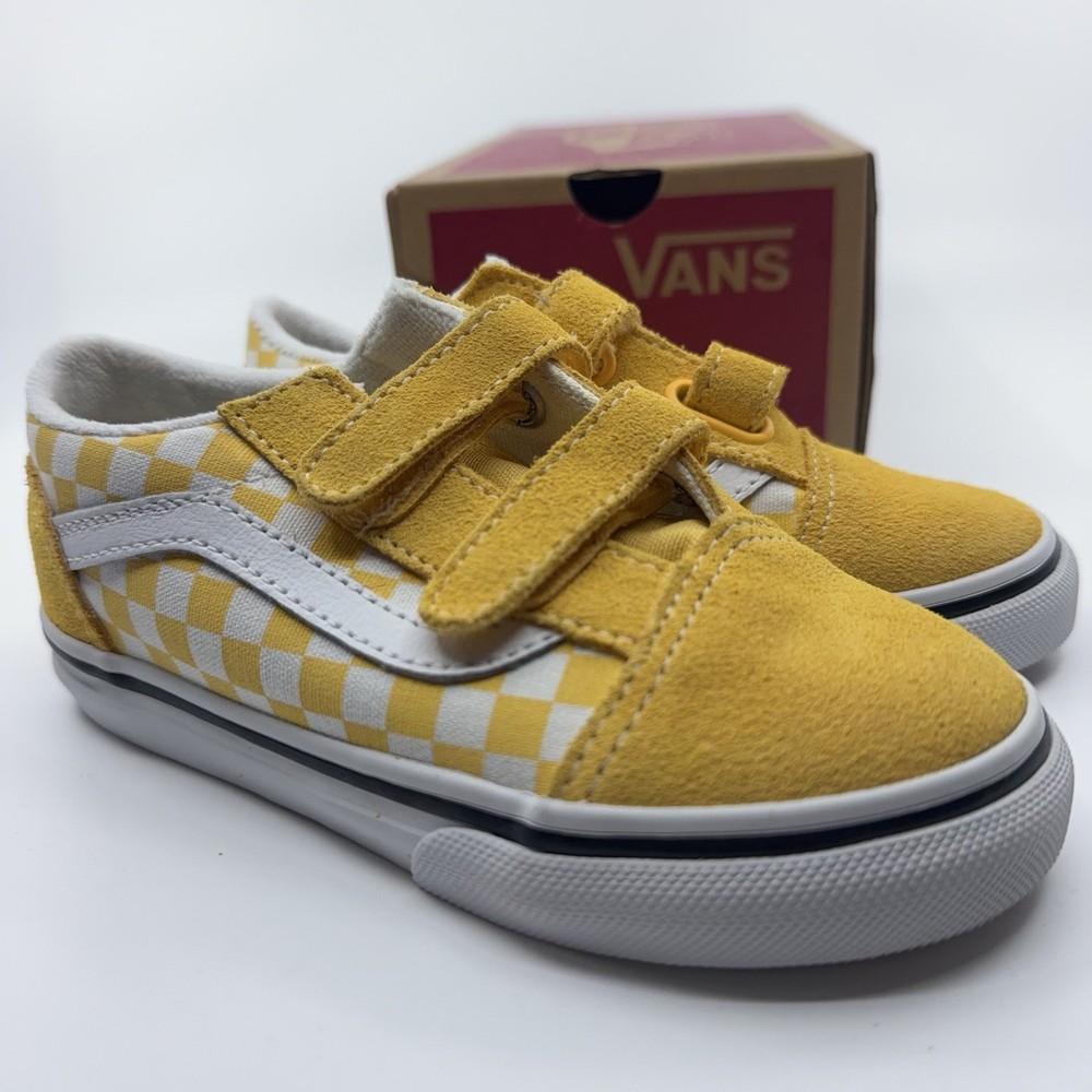 Vans Toddler Old Skool V Checkerboard Skate Sneakers Yellow / White 10 Kids Shoe