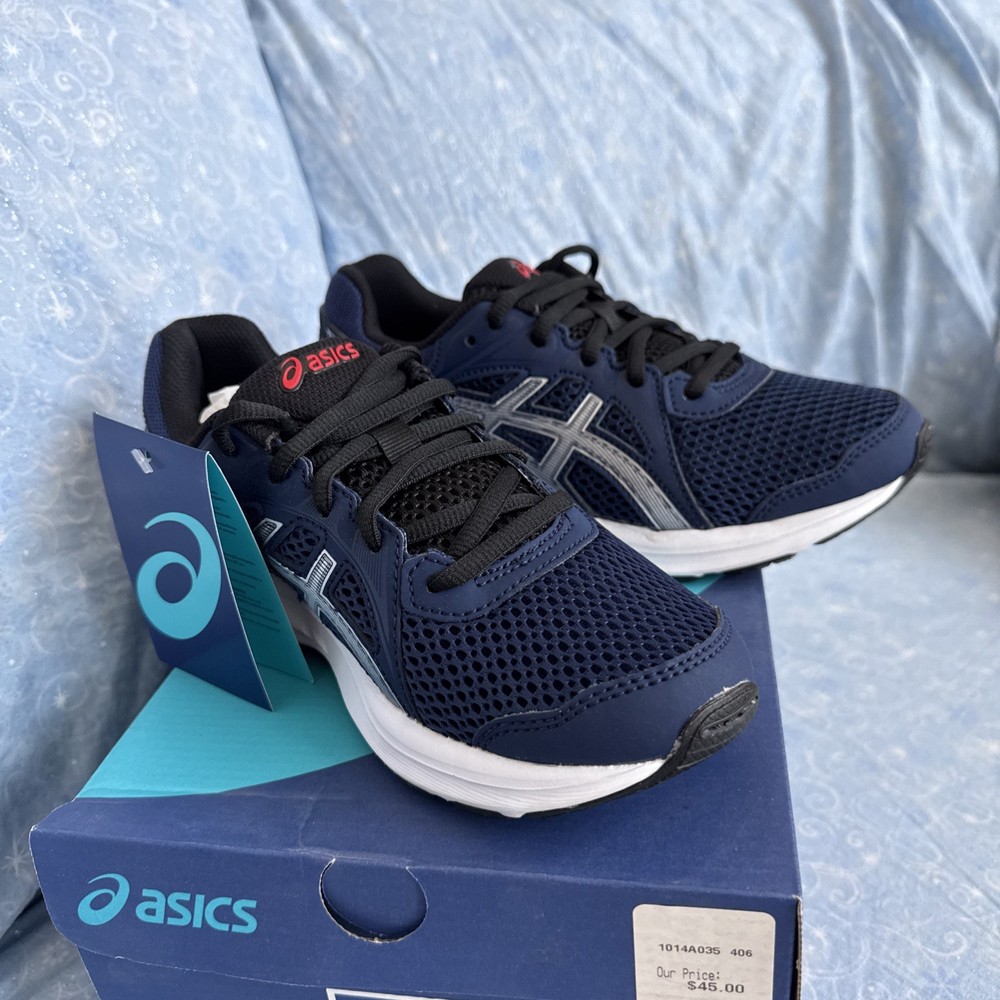 NEW ASICS Sneakers Jolt 2 Navy Blue Silver Size 3.5 Lace Up EU 35.5 Arch Support