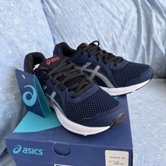 NEW ASICS Sneakers Jolt 2 Navy Blue Silver Size 3.5 Lace Up EU 35.5 Arch Support