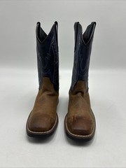 J.B. Dillon Cowboy Western Leather Boot YOUTH size 6.5 Navy blue Brown BIG KIDS