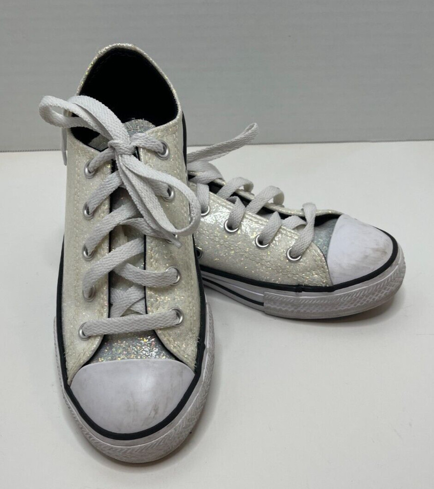 CONVERSE All Star White Glitter/Sparkle Canvas Shoe Size 1 Youth-Pre Owned