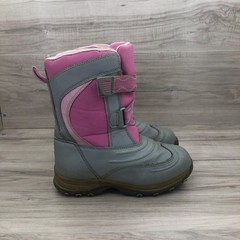 LL Bean Boots Kids Size 1 Pink Gray Insulated Winter Snow Hook and Loop Strap