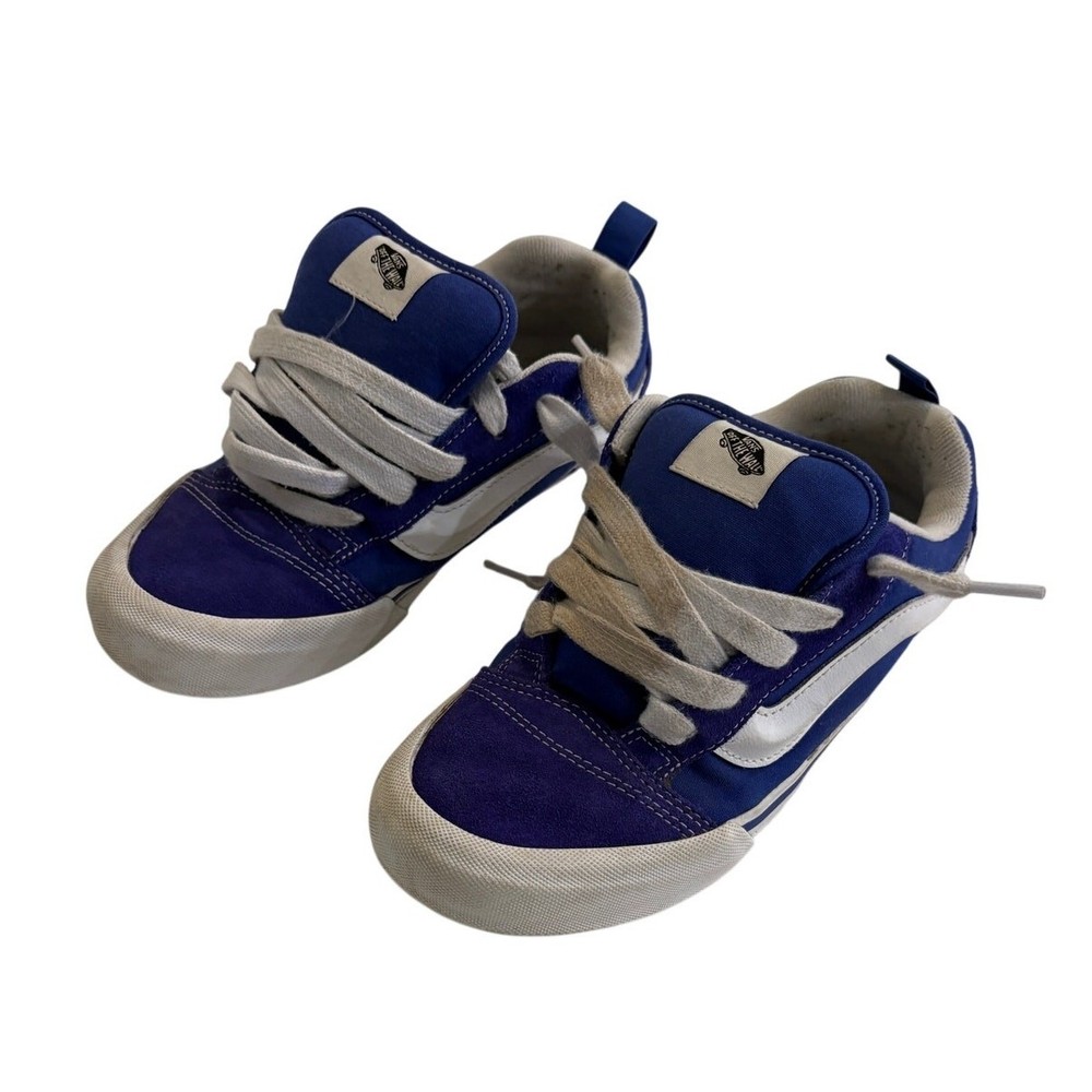 Vans Knu Skool Skate Shoes Sneakers Blue White Suede Juniors 7 Chunky