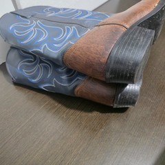Cody James Blue/Brown Leather Pull On Western Unisex Youth Boots 4